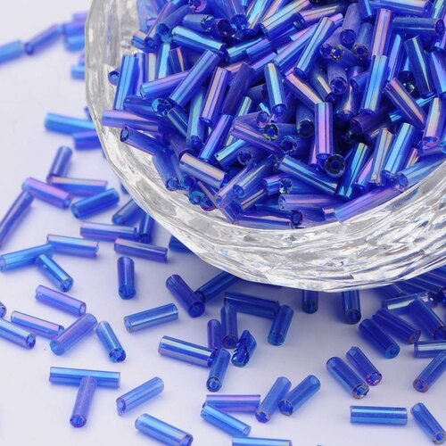 Lot de 300 perles de rocaille tube bleu, violet 6 mm - creation bijoux