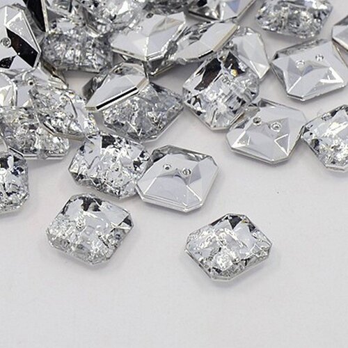 20 boutons fantaisies strass transparent 11 mm forme carre - 2 trous 1 mm - creation couture scrapbooking