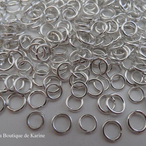 100 anneaux ouverts 6 mm metal argente clair epaisseur 1 mm - creation bijoux perles
