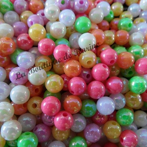 100 perles nacrees acryliques multicolores ø 6 mm - creation bijoux