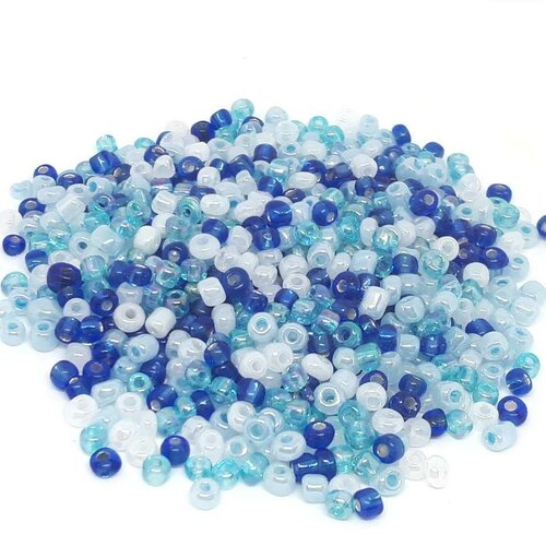 500 perles de rocaille tons de bleus et blanc - mélange multicolore ø 4 mm 6/0 - creation bijoux