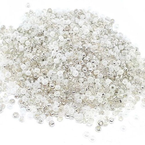 1000 perles de rocaille argent argenté blanc - mélange multicolore ø 2 mm 12/0 - creation bijoux