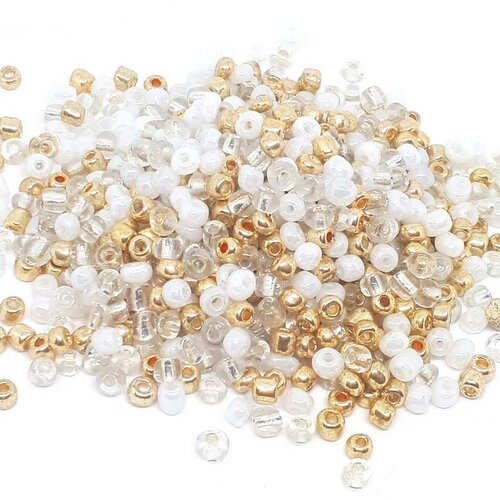 500 perles de rocaille doré or blanc - mélange multicolore ø 4 mm 6/0 - creation bijoux
