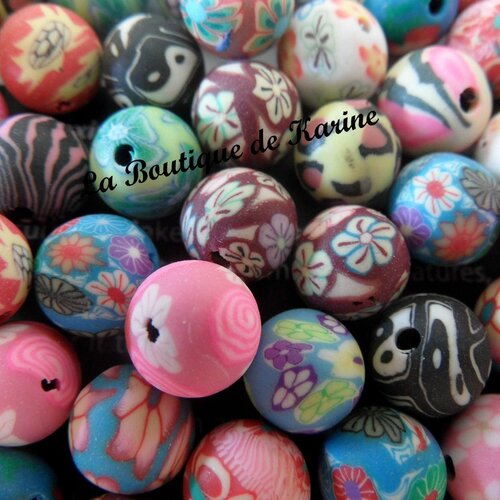 15 perles fimo pate polymere multicolore ø 8 mm  - creation bijoux