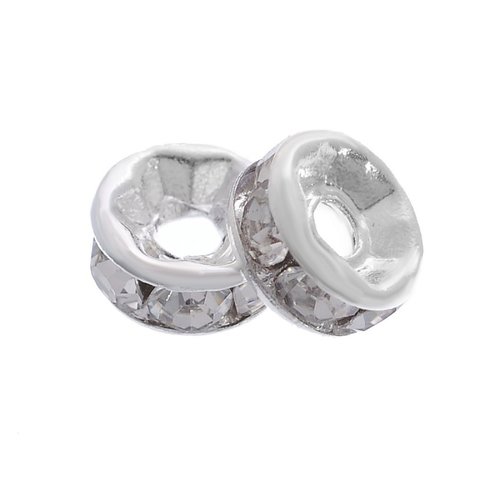 20 perles intercalaire strass transparent metal argente 6 mm - grade a - creation perles
