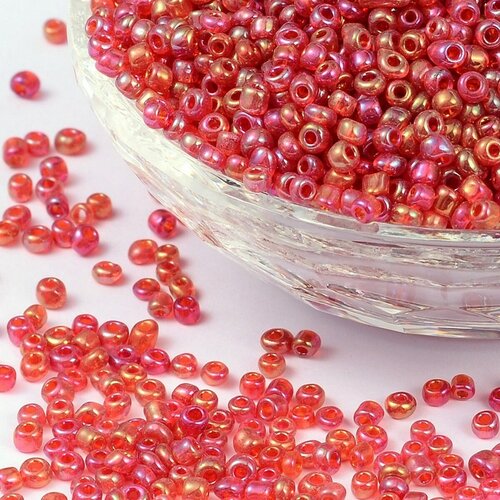 1000 perles de rocaille rouge translucide avec reflets multicolores ø 2 mm 12/0 - creation bijoux