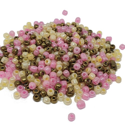 500 perles de rocaille jaune, rose, bronze ø 4 mm 6/0 (36 grs) - creation bijoux