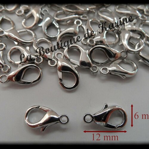 50 fermoirs mousquetons metal argente 12 x 6 mm - creation bijoux perles