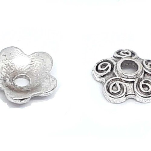 20 coupelles perle intercalaire metal argente 10 mm forme fleur - creation bijoux perles
