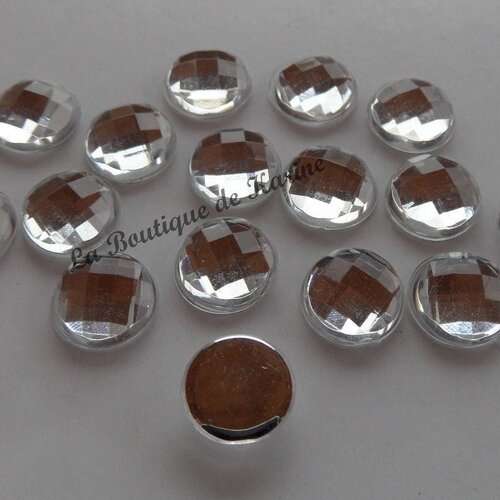 15 perles strass cabochon rond a coller acrylique transparent 20 mm - creation bijoux perles
