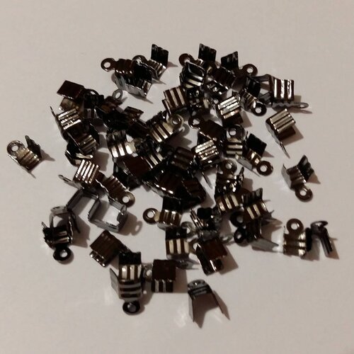 100 embouts cache noeuds à ecraser metal argente fonce 4 x 7 mm - creation bijoux perles
