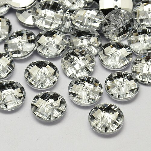 10 boutons fantaisies strass transparent 12 mm - 2 trous - creation couture scrapbooking