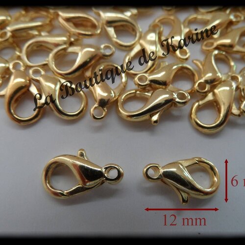 50 fermoirs mousquetons metal dore 12 x 6 mm - creation bijoux perles