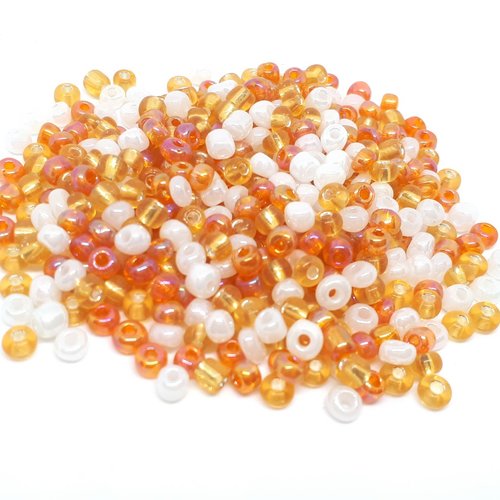 500 perles de rocaille orange dore et blanc - mélange multicolore ø 4 mm 6/0 - creation bijoux