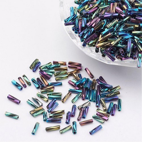 Lot de 300 perles de rocaille tube bleu, violet, vert forme torsade 6 mm - creation bijoux