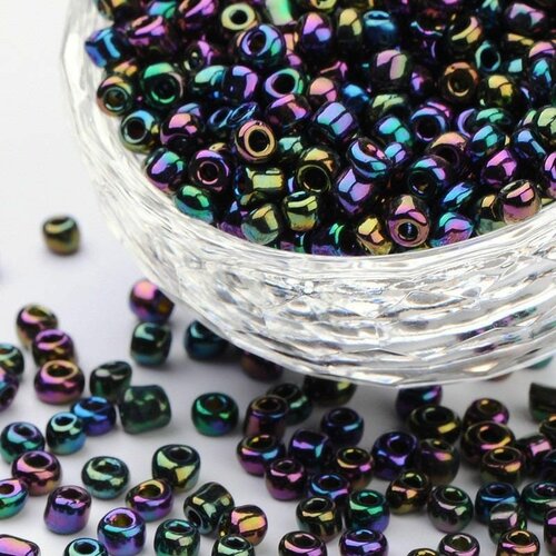 500 perles de rocaille multicolore violet bleu vert irise ø 4 mm 6/0 (36 grs) - creation bijoux