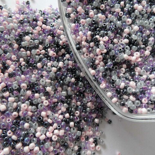 1000 perles de rocaille violet rose gris noir - mélange multicolore ø 2 mm 12/0 - creation bijoux