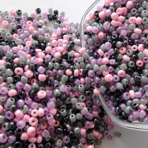 500 perles de rocaille violet rose gris noir - mélange multicolore ø 4 mm 6/0 - creation bijoux