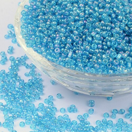 1000 perles de rocaille bleu translucide avec reflets multicolores ø 2 mm 12/0 - creation bijoux