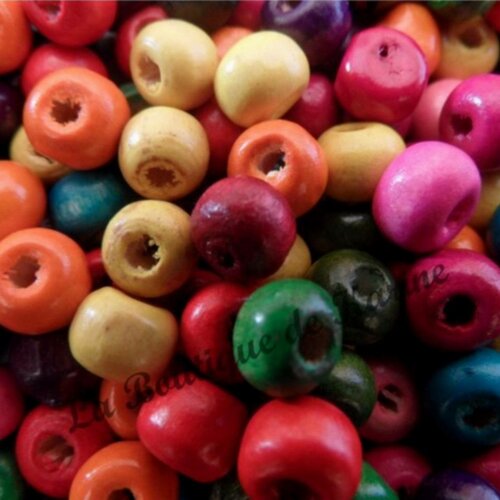 500 perles rondes en bois multicolore 6 x 5 mm - creation bijoux