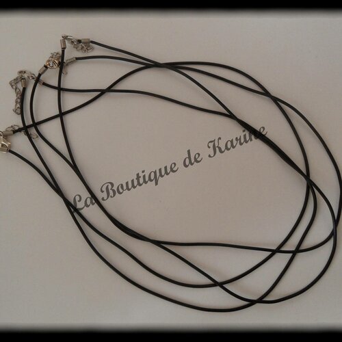 4 colliers cordons caoutchouc plein noir &quot;buna cord&quot; ø 2 mm avec fermoir - creation bijoux perles