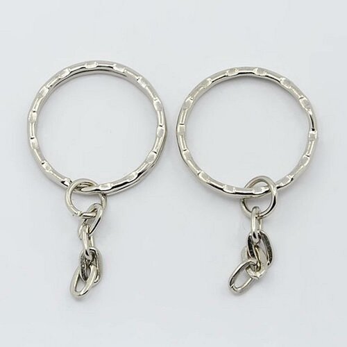 10 anneaux portes cles clefs metal argente 25 mm avec chainette - creation bijoux perles