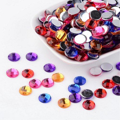 40 perles strass cabochon rond a coller acrylique multicolore 8 mm - creation bijoux perles
