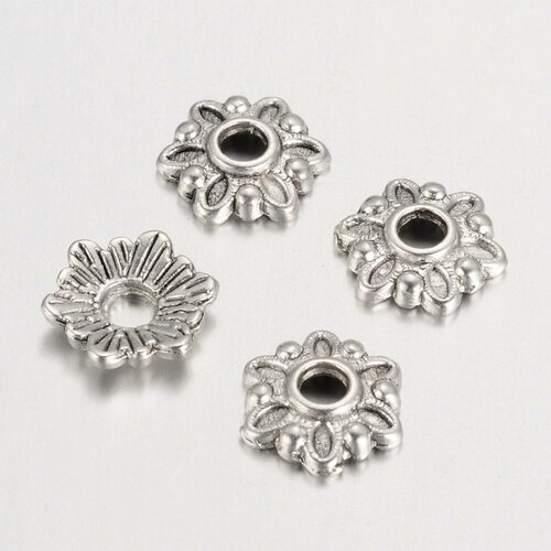 30 coupelles perle intercalaire metal argente 8 mm forme fleur - creation bijoux perles