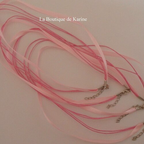 4 colliers cordons en coton cire et ruban satin rose avec fermoir - creation bijoux perles