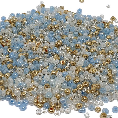 1000 perles de rocaille doré or bleu blanc - mélange multicolore ø 2 mm 12/0 - creation bijoux