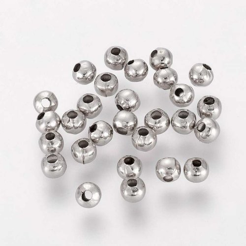 200 perles metal argente diametre 3 mm - perles intercalaires - perles d'espacement - creation bijoux perles