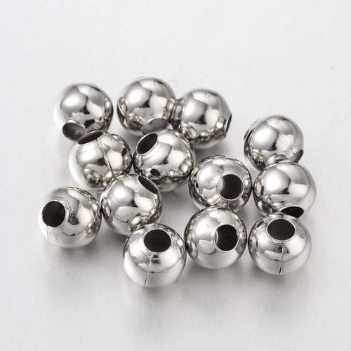 50 perles metal argente diametre 8 mm - perles intercalaires - perles d'espacement - creation bijoux perles