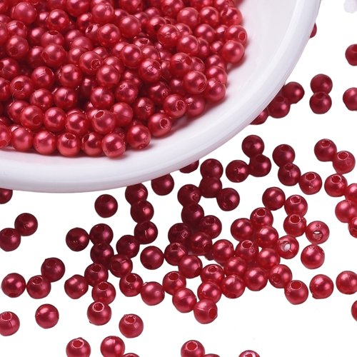 Lot de 500 perles nacrees rouge foncé acrylique ø 4 mm - livraison gratuite - creation