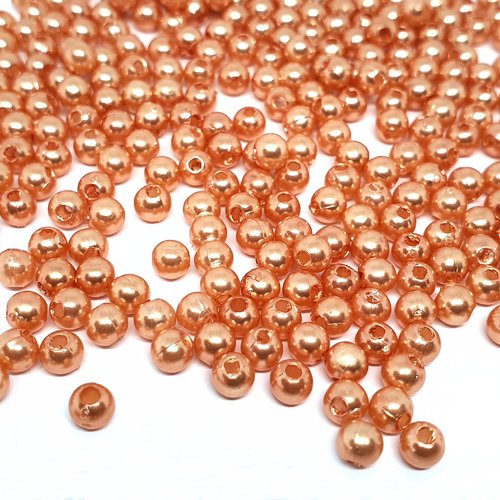 Lot de 500 perles nacrees saumon, orange, brique acrylique ø 4 mm - livraison gratuite - creation