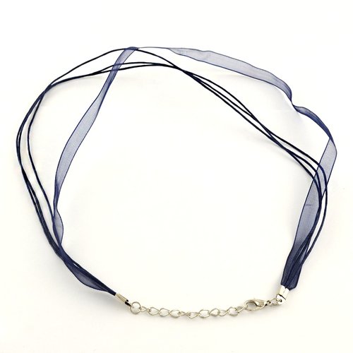 4 colliers cordons en coton cire et ruban satin bleu foncé avec fermoir - creation bijoux perles