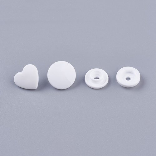 5 boutons pressions coeur plastique blanc 12 mm - 4 pièces - couture diy