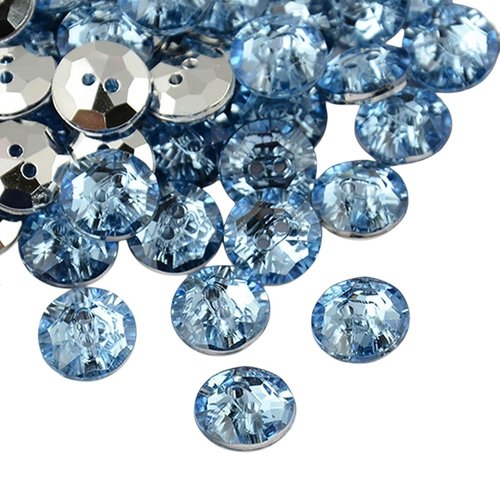 10 boutons acrylique strass bleu 2 trous rond diamètre 10 mm - creation couture diy