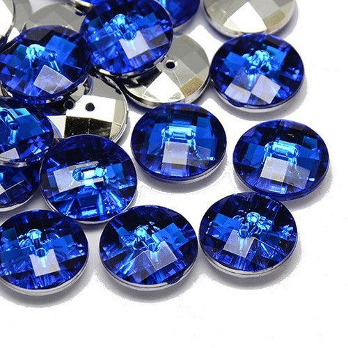 10 boutons acrylique strass bleu 2 trous rond diamètre 10 mm - creation couture diy