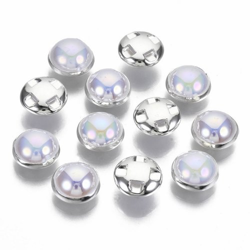 10 boutons aspect métal et perle nacrée blanc 12 mm acrylique - creation couture diy