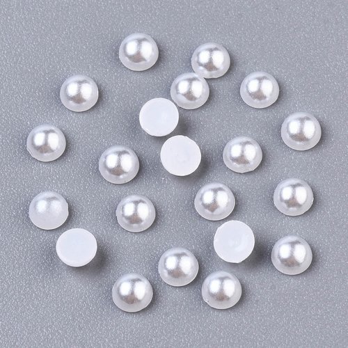 300 perles cabochon demi rond à coller acrylique blanc nacre 4 mm - dos plat - creation diy