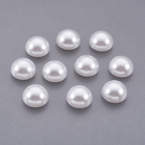 30 perles cabochon demi rond à coller acrylique blanc nacre 12 mm - dos plat - creation diy
