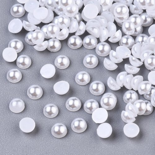 300 perles cabochon demi rond à coller acrylique blanc nacre 3 mm - dos plat - creation diy
