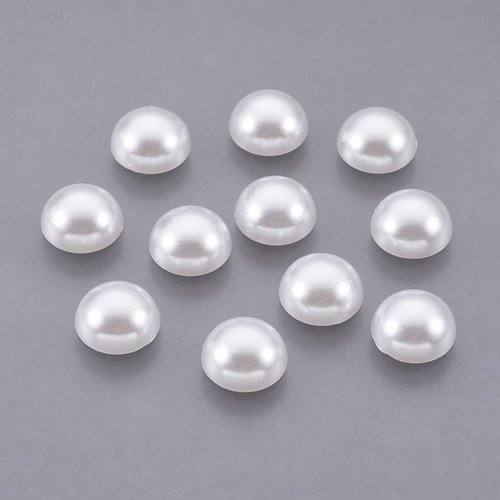 50 perles cabochon demi rond à coller acrylique blanc nacre 10 mm - dos plat - creation diy