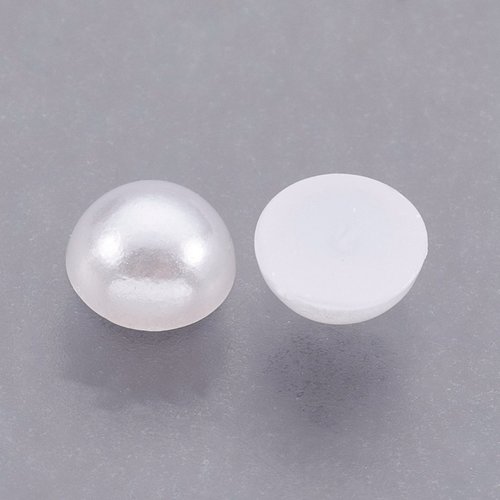150 perles cabochon demi rond à coller acrylique blanc nacre 5 mm - dos plat - creation diy