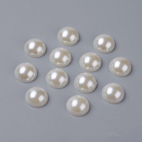 15 perles cabochon demi rond à coller acrylique beige nacre 16 mm - dos plat - creation diy