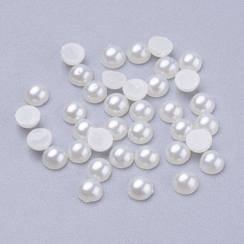 300 perles cabochon demi rond à coller acrylique beige nacre 4 mm - dos plat - creation diy