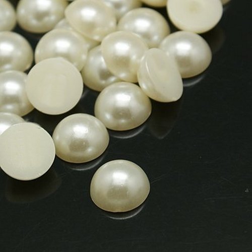 15 perles cabochon demi rond à coller acrylique beige nacre 20 mm - dos plat - creation diy