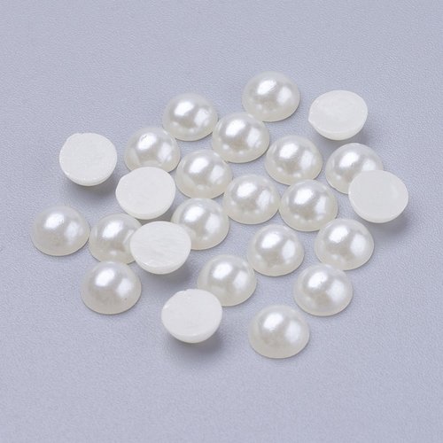 150 perles cabochon demi rond à coller acrylique beige nacre 6 mm - dos plat - creation diy