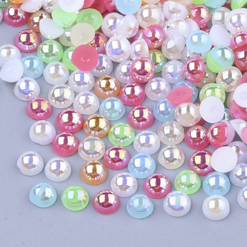 300 perles cabochon demi rond à coller acrylique multicolore nacre 4 mm - dos plat - creation diy