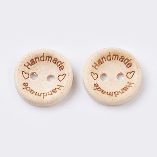5 boutons bois beige clair rond 15 mm 2 trous - handmade handmade - creation couture diy